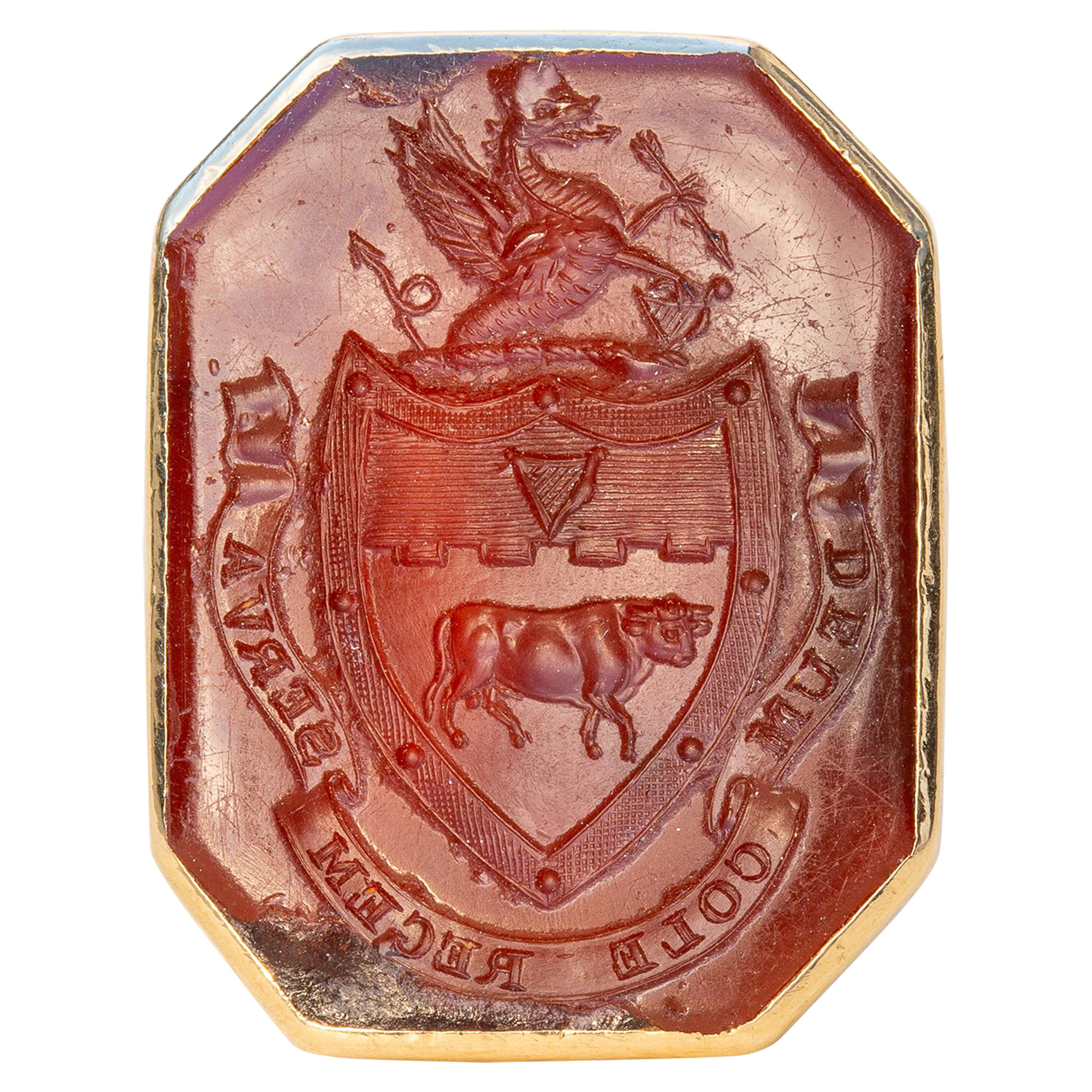 Antique Georgian Noble Irish 'Cole' Family Coat of Arms Signet Ring Earl's Ring For Sale