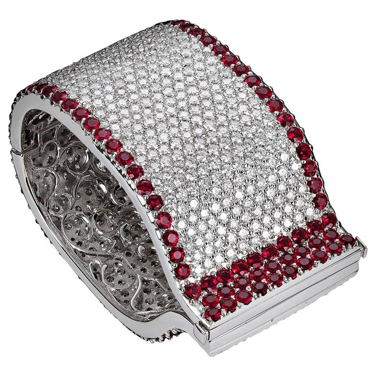 Ruby and Diamond Cuff Bracelet For Sale at 1stdibs
