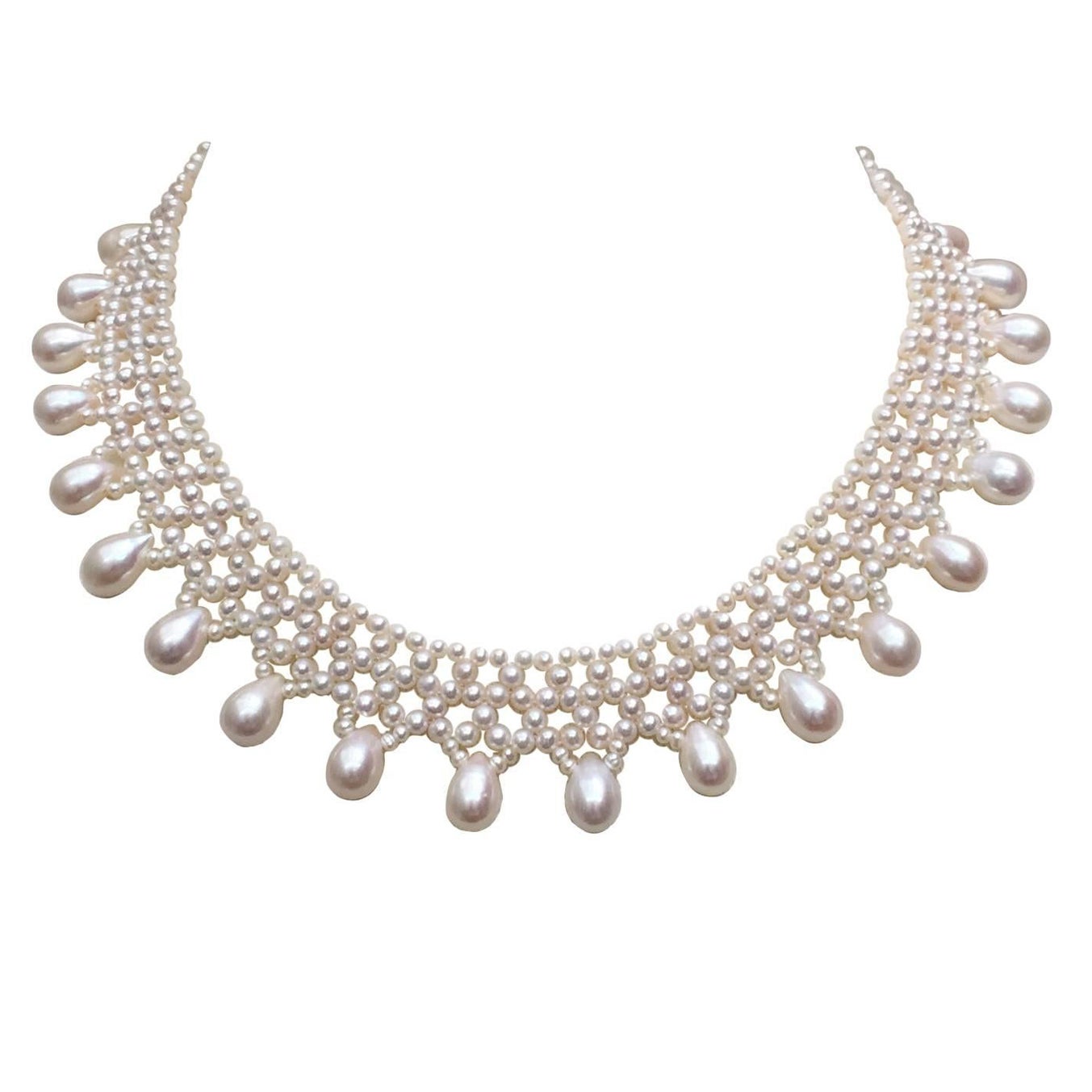   Marina J  Woven Pearl Necklace with Pear-Shaped Pearl Drops and sliding clasp For Sale