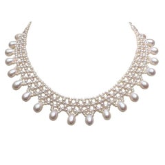   Marina J  Woven Pearl Necklace with Pear-Shaped Pearl Drops and sliding clasp