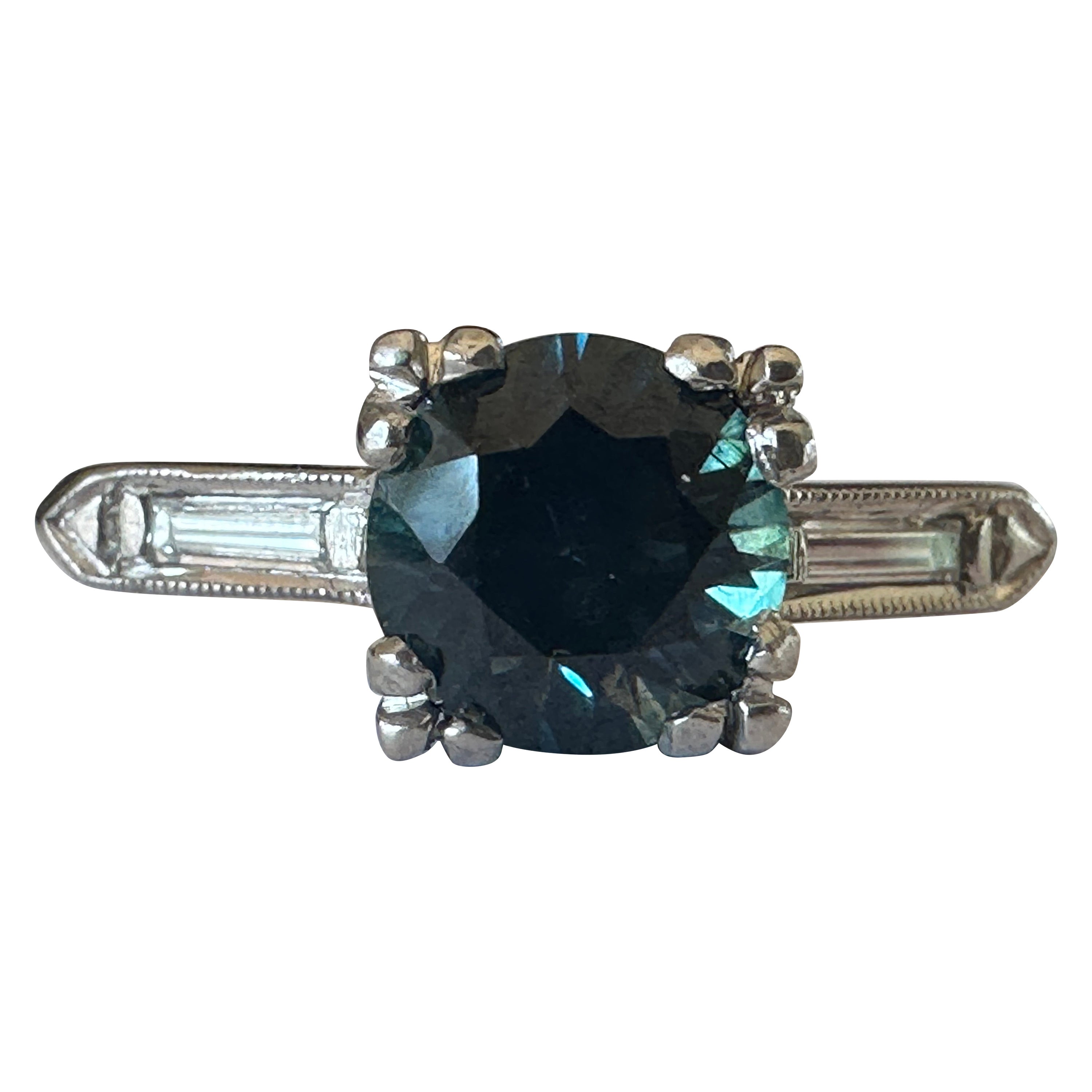 Mid-Century 1.08-Carat Blue Montana Sapphire and Diamond Ring  For Sale