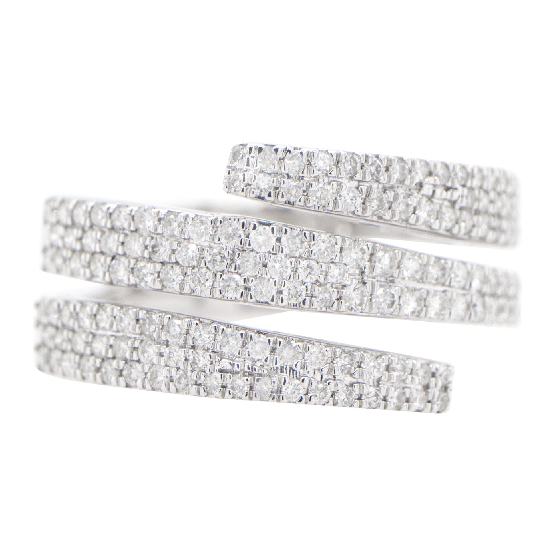 Diamond Triple Bypass Cluster Ring 18K White Gold For Sale