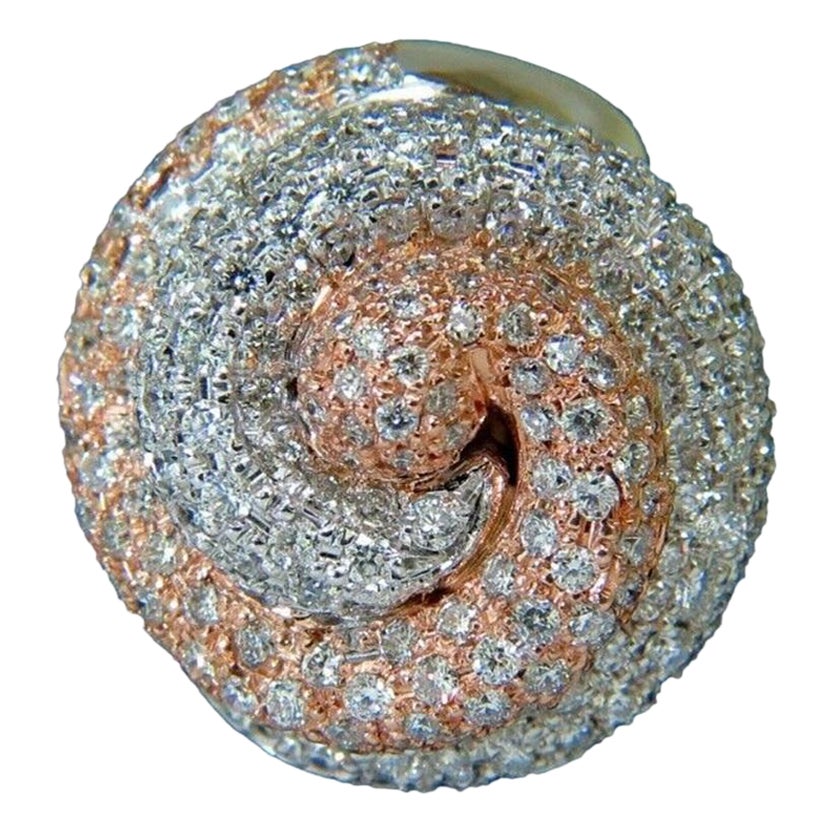 4.00 Carat Huge Dome 18 Karat 3D Swirl Diamonds Ring G/VS Cocktail Prime For Sale