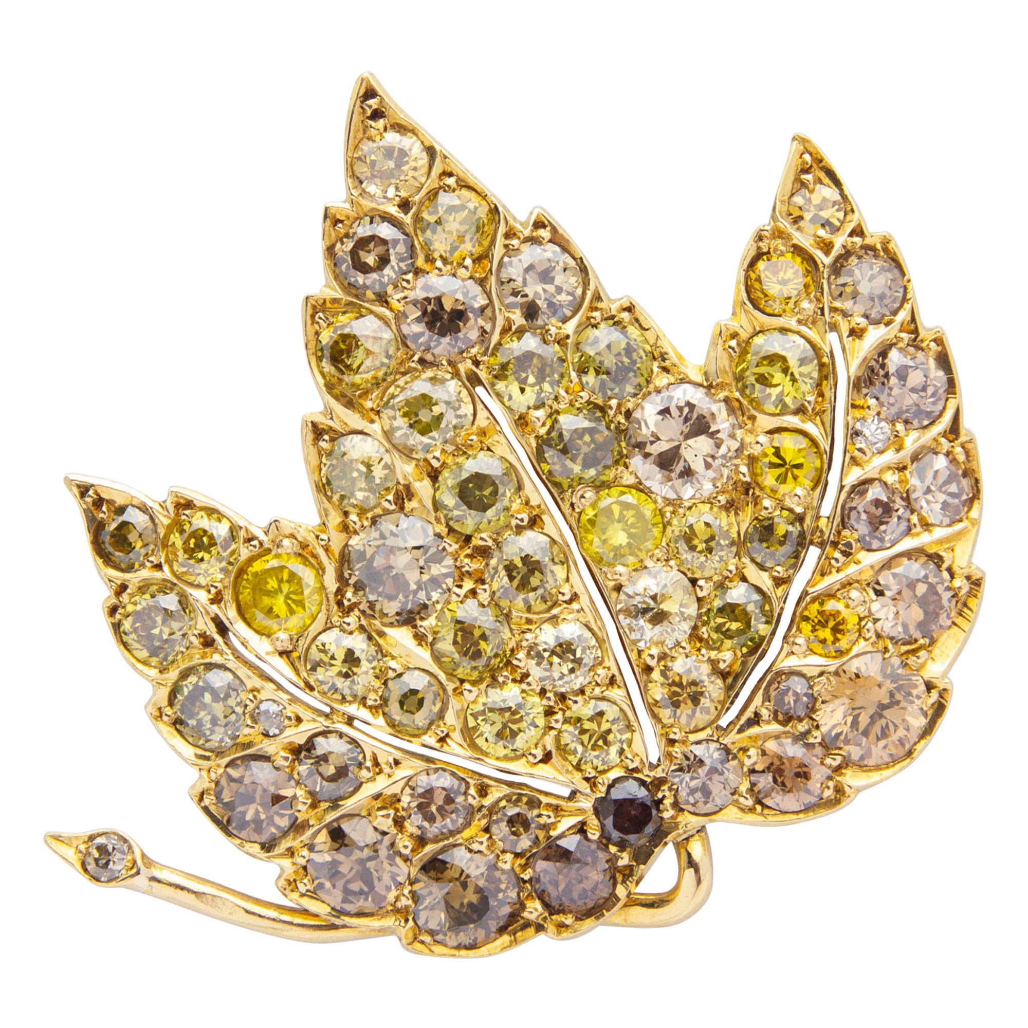Rene Boivin 18 Karat Gold & Diamond Brooch Pin For Sale