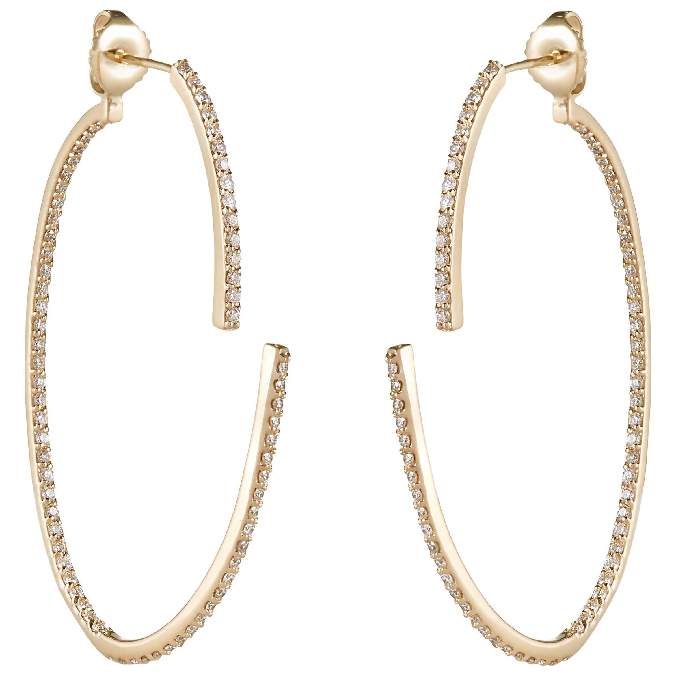 Paige Novick Open Oval Two Part Full Diamond Pavé Gold Hoop Earrings For Sale