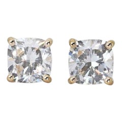 Captivantes boucles d'oreilles en diamants taille coussin : 2,01 carats F-G VS1