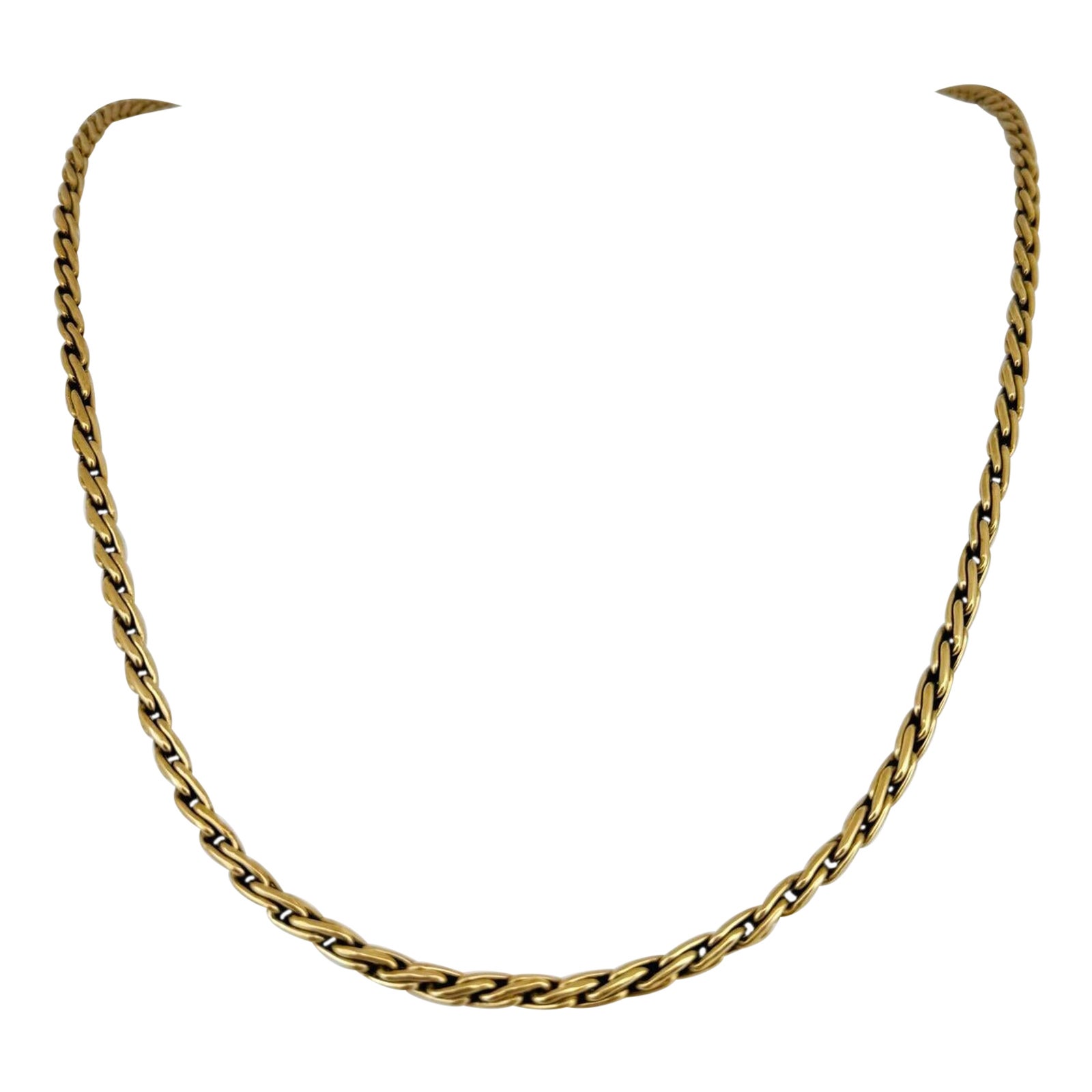 Long collier à maillons fantaisie en or jaune 14 carats massif 