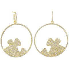 Paige Novick Yellow Gold Missing Piece Hoop Earrings with Diamond Pave