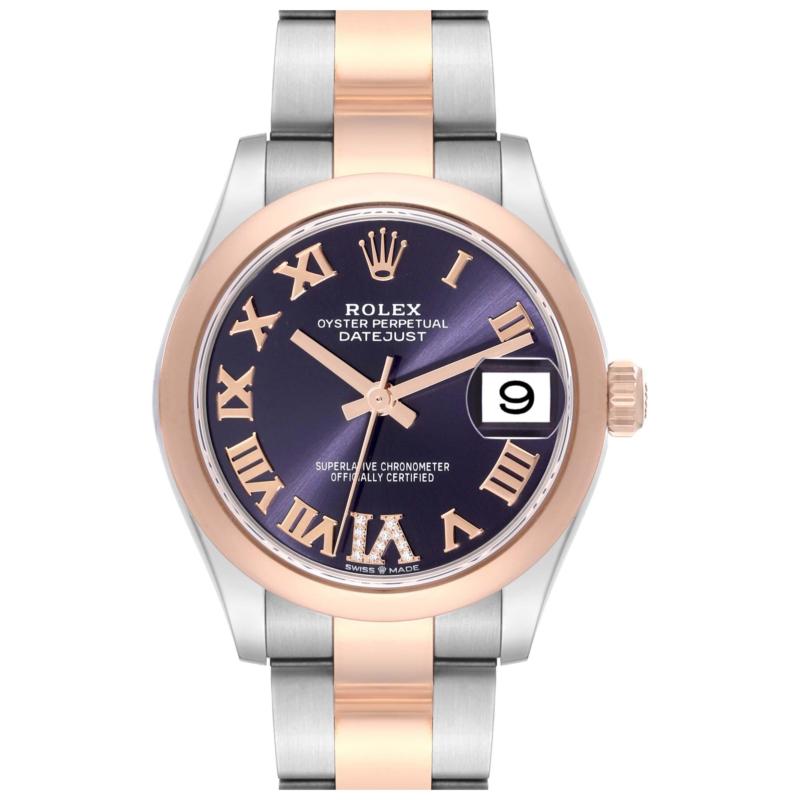 Rolex Montre Datejust de taille moyenne en acier, or rose et diamants, pour femmes 278241 avec carte boîte en vente