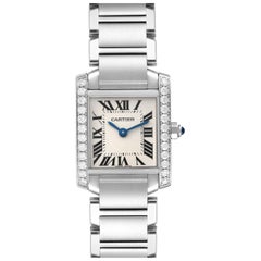 Cartier, petite montre Tank Française en acier avec lunette en diamant, pour femmes W4TA0008 avec carte de boîte