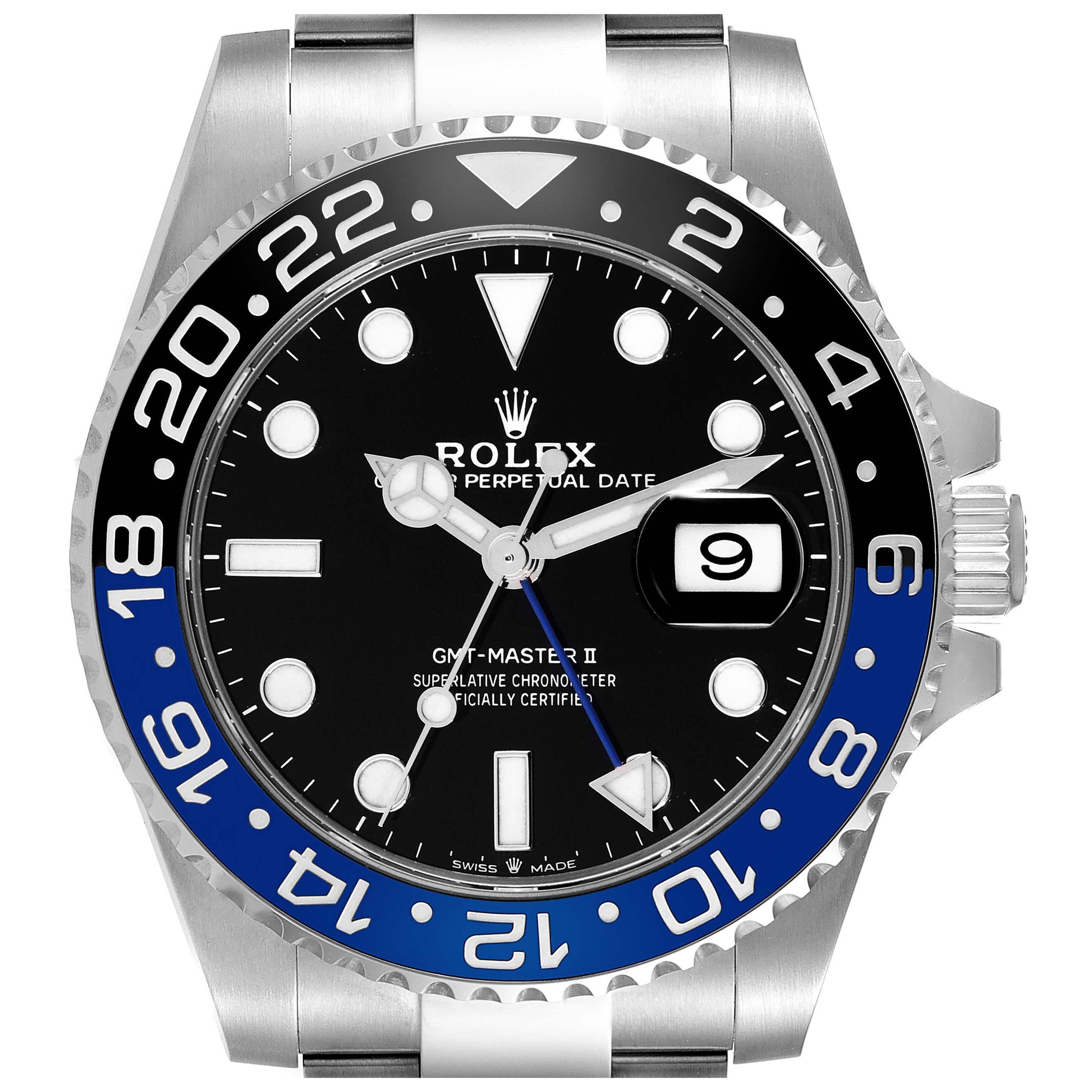 Rolex GMT Master II Black Blue Batman Bezel Steel Mens Watch 126710 Box Card For Sale