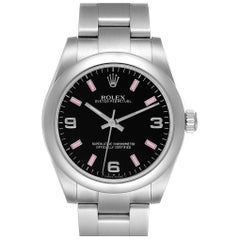 Rolex Non-Date Midsize Schwarzes Damenuhr 177200 aus Stahl mit schwarzem Zifferblatt und rosa Stundenmarkierungen