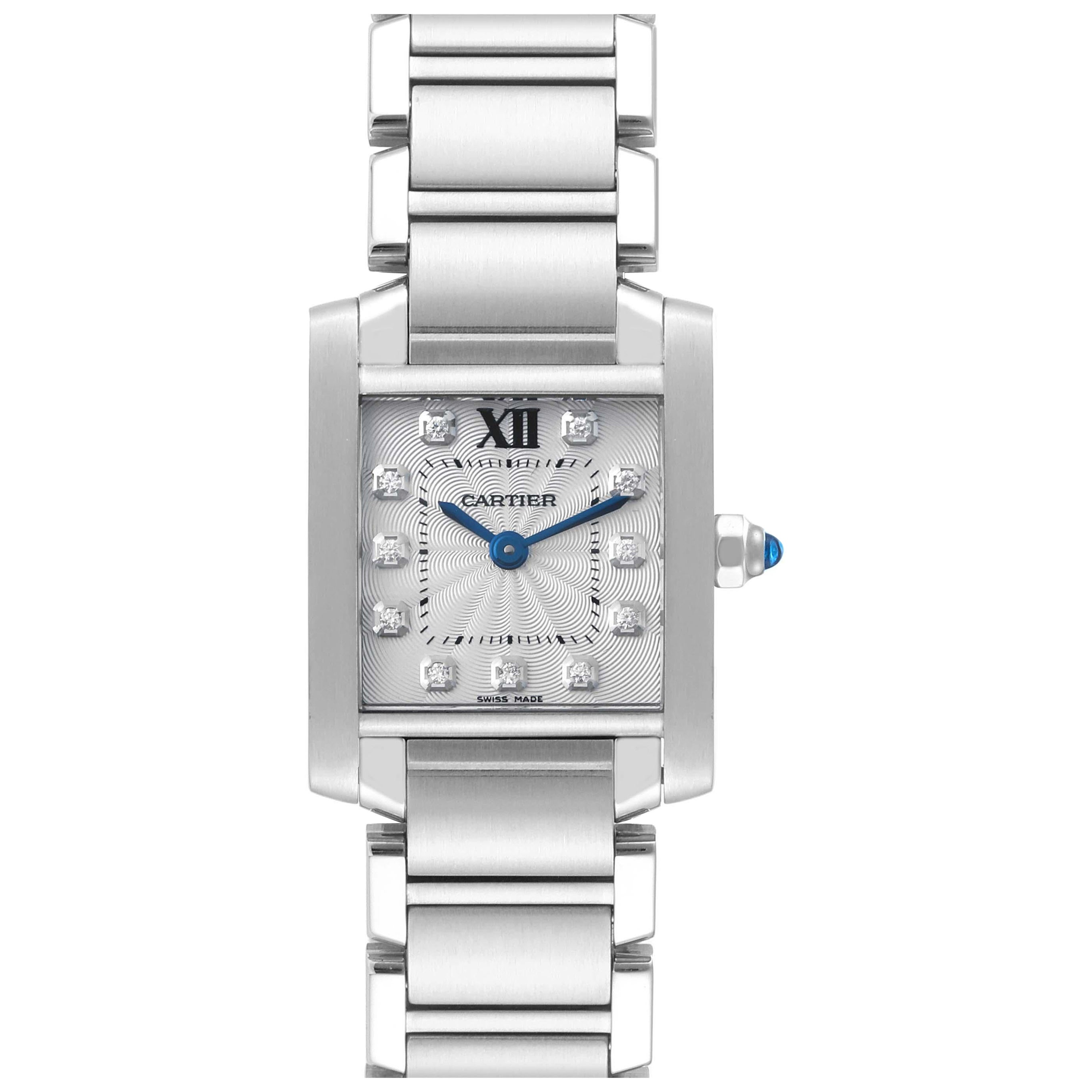 Cartier Tank Francaise Kleine Stahl Diamant-Zifferblatt Damenuhr WE110006 im Angebot