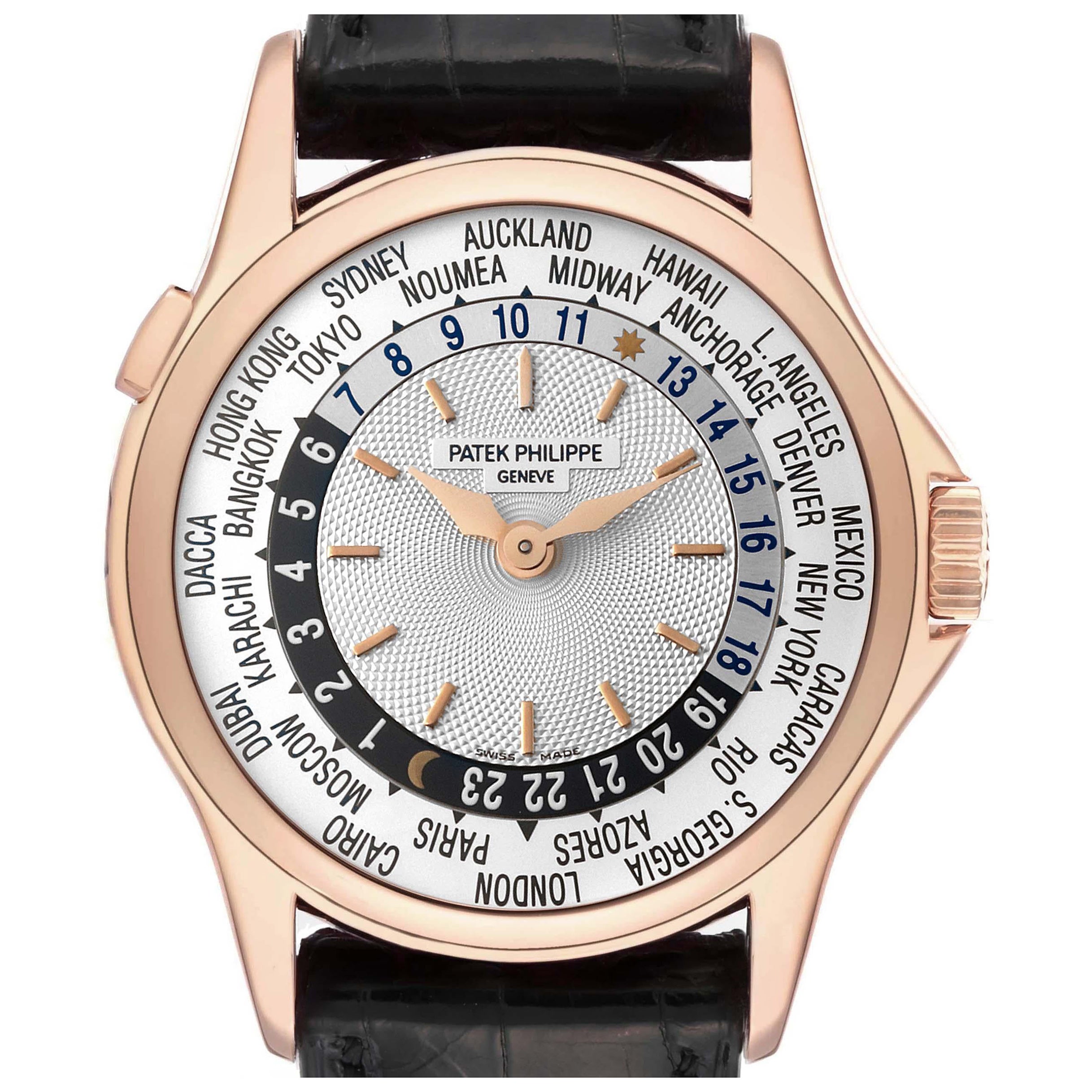 Patek Philippe World Time Automatic Silver Dial Rose Gold Mens Watch 5110 For Sale