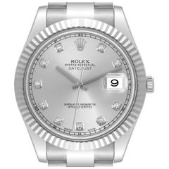 Rolex Datejust II 41 Diamond Dial Steel White Gold Mens Watch 116334 Box Card