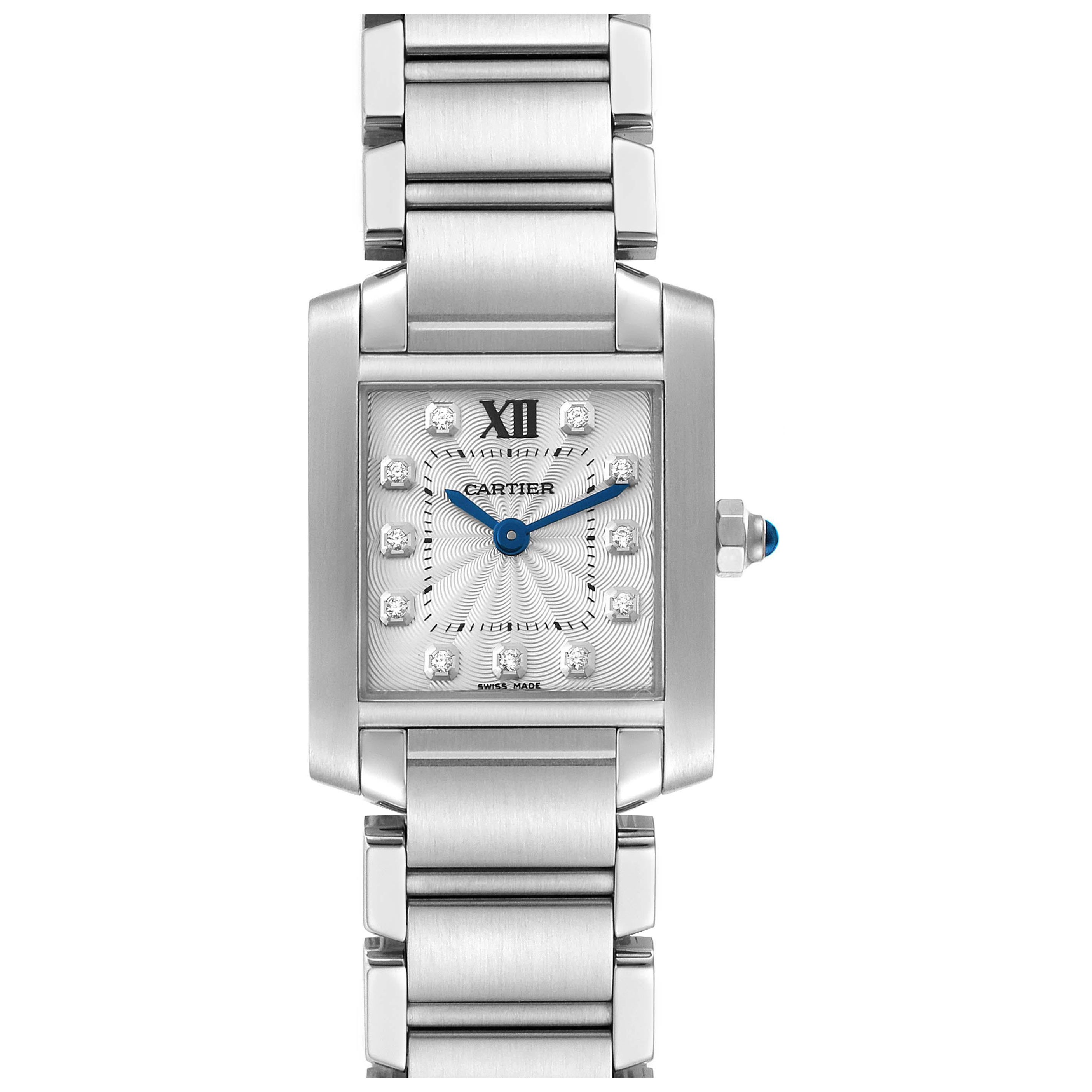 Cartier, petite montre Tank Francaise en acier avec cadran en diamants pour femmes WE110006 en vente