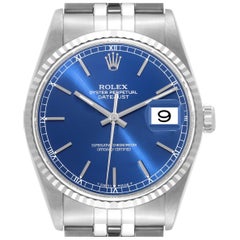 Rolex Datejust Blue Dial Steel White Gold Mens Watch 16234