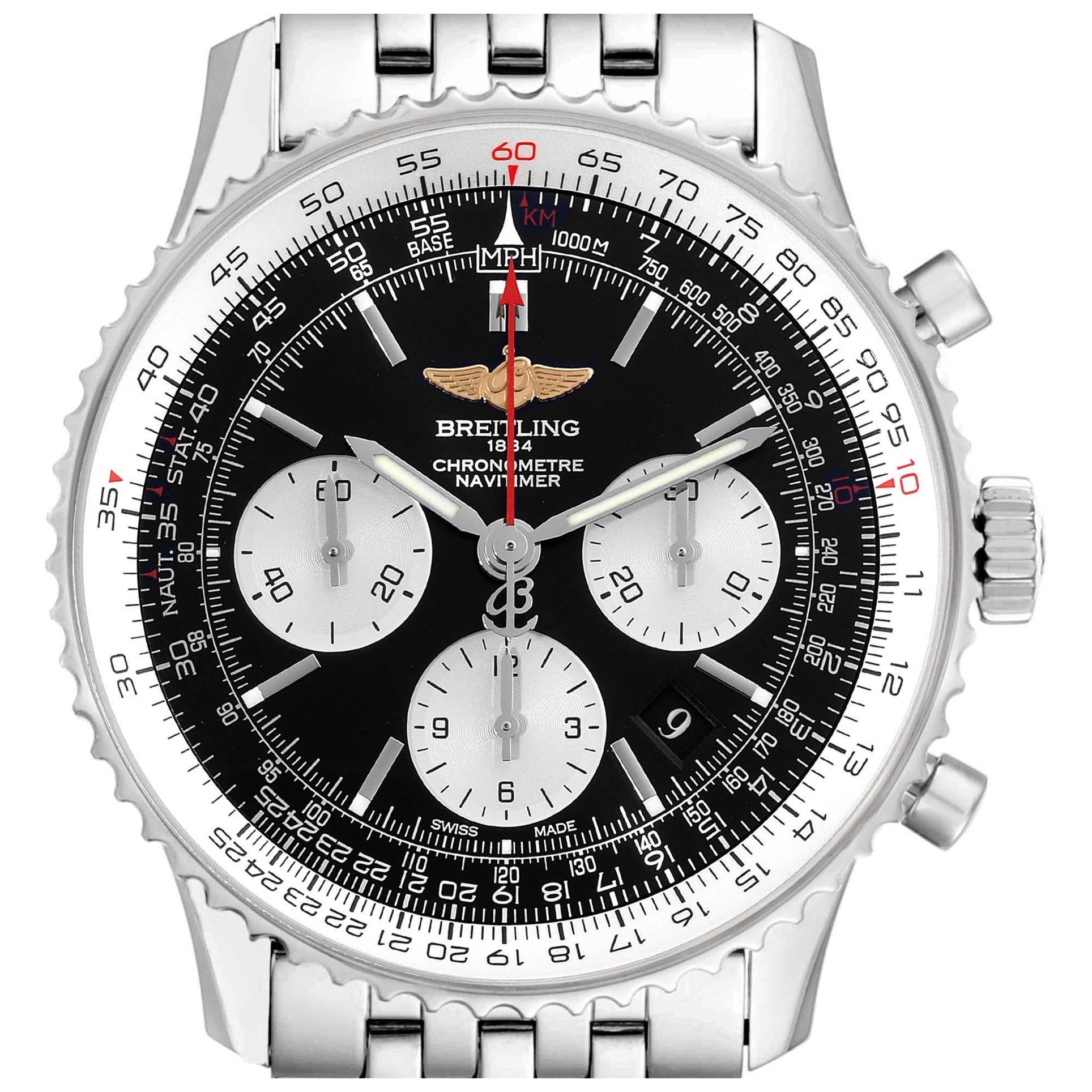 Breitling Navitimer 01 Black Dial Steel Mens Watch AB0120 Card For Sale