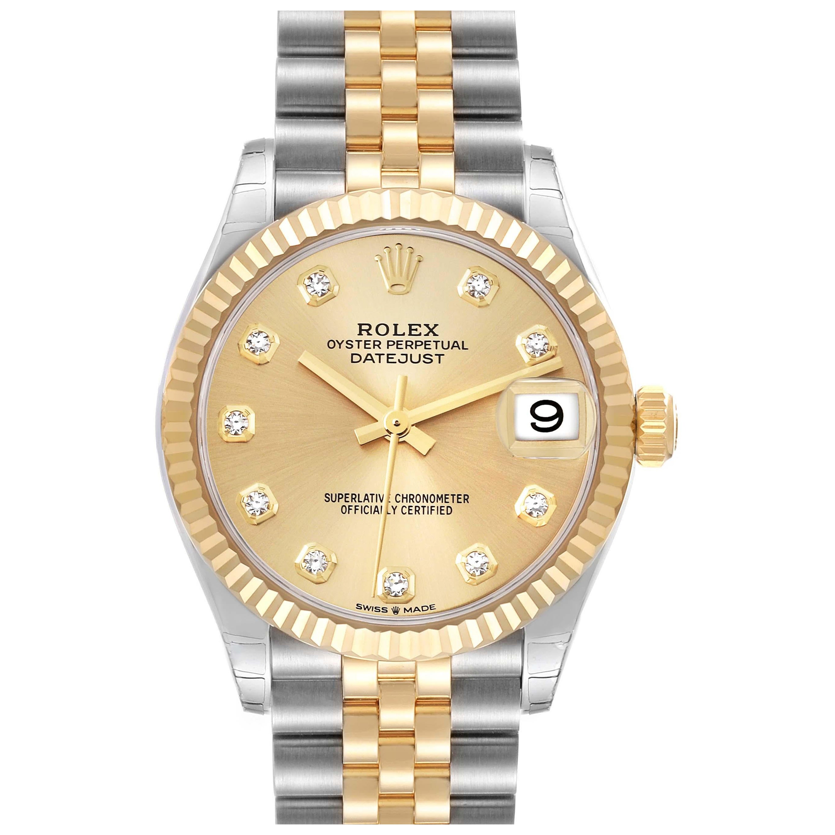 Rolex Datejust Midsize Steel Yellow Gold Diamond Dial Ladies Watch 278273 Unworn