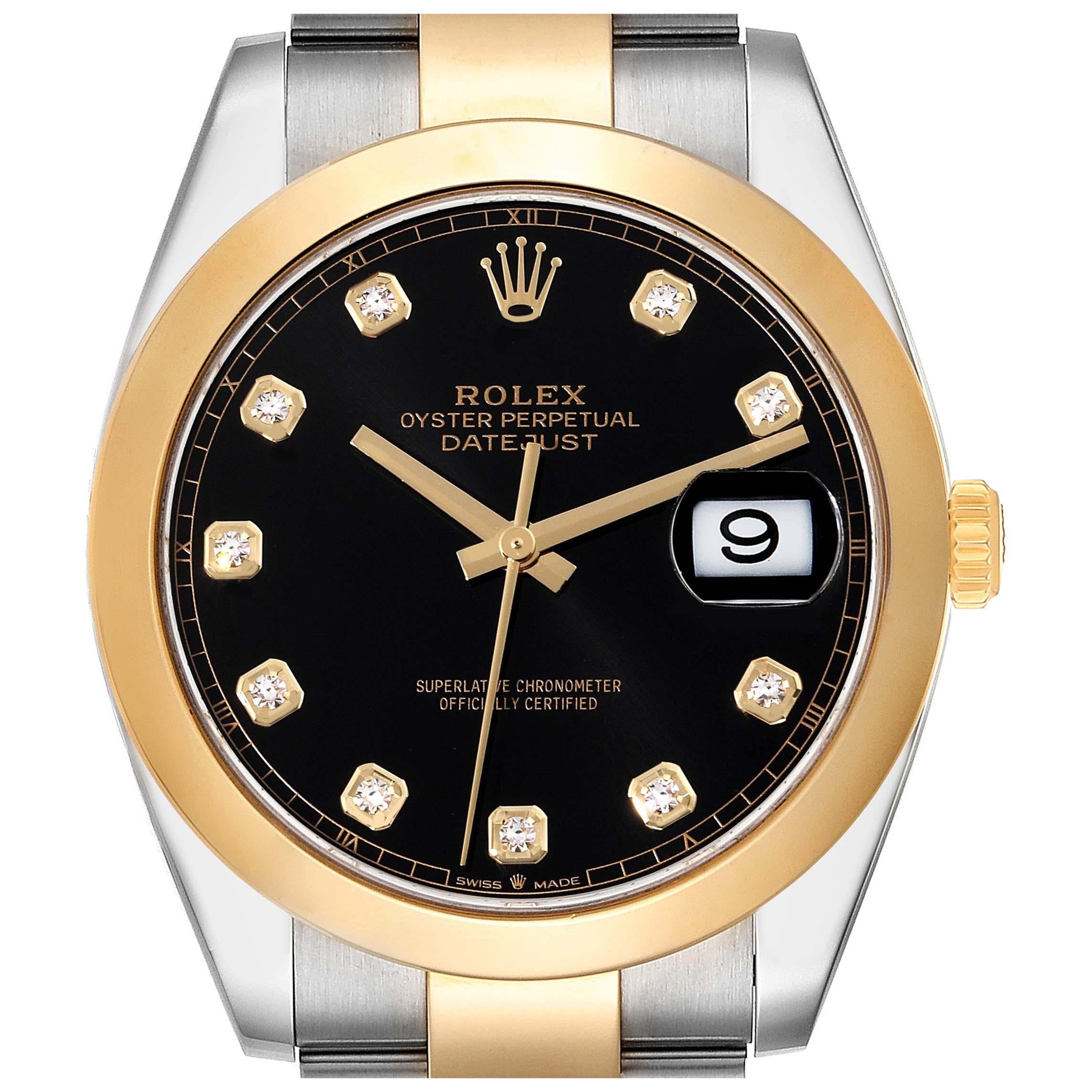 Rolex Datejust 41 Steel Yellow Gold Diamond Dial Mens Watch 126303 Box Card