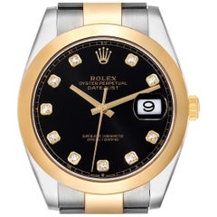 Rolex Datejust 41 Steel Yellow Gold Diamond Dial Mens Watch 126303 Box Card