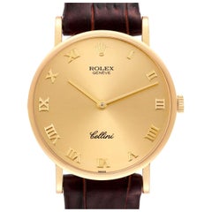 Vintage Rolex Cellini Classic Yellow Gold Champagne Dial Brown Strap Mens Watch 5112