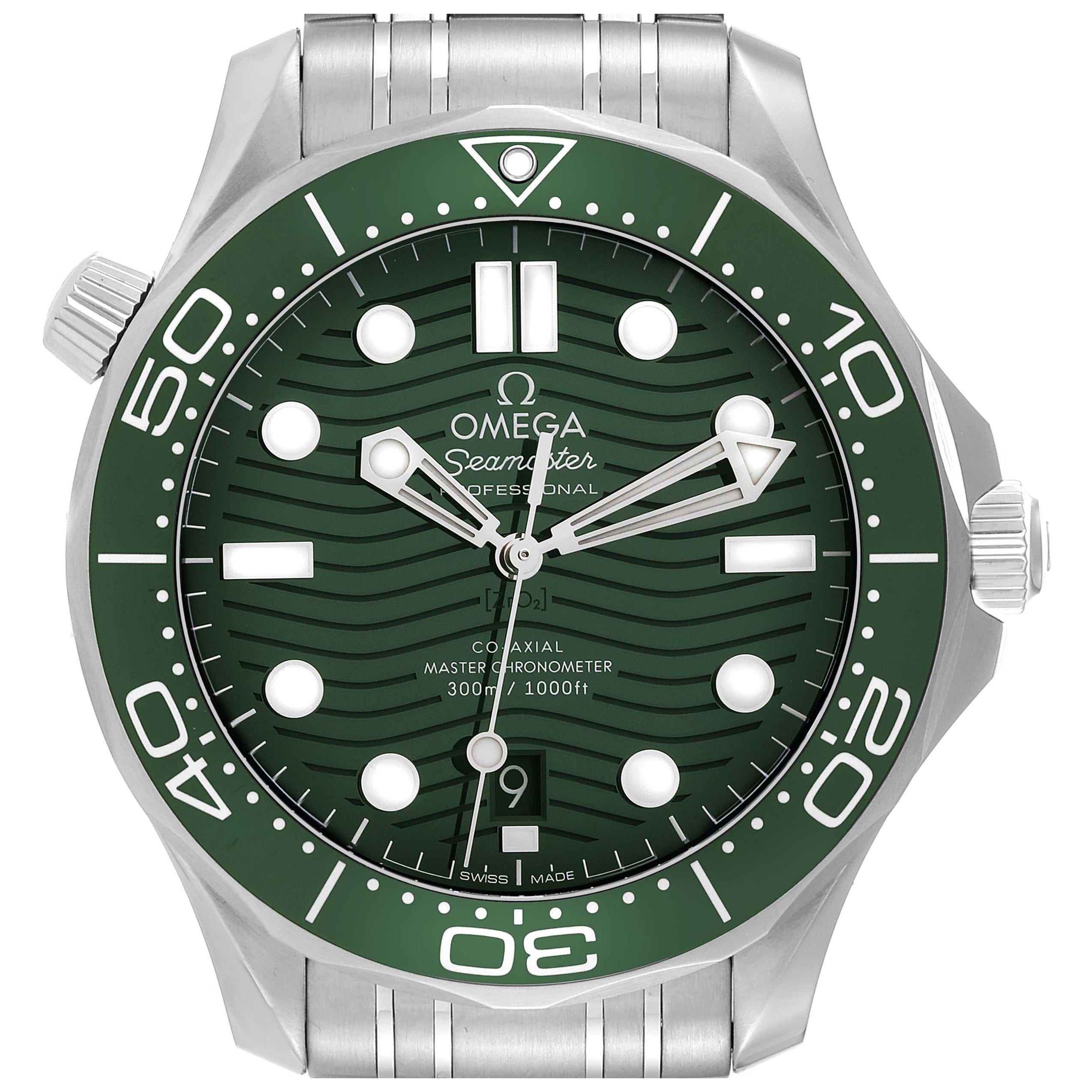 Omega Seamaster Diver Green Dial Steel Mens Watch 210.30.42.20.10.001 Box Card