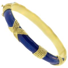 Vintage CARTIER Blue Enamel and Gold Bangle 4