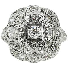 Art Deco Platinum Filigree and Diamond Cluster-Style Cocktail Ring 8