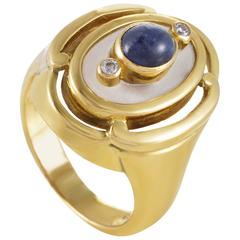 Ilias Lalaounis Yellow Gold Diamond Sapphire Frosted Glass Ring