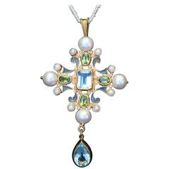 Beautiful Percossi Papi seed pearl aquamarine peridot  necklace