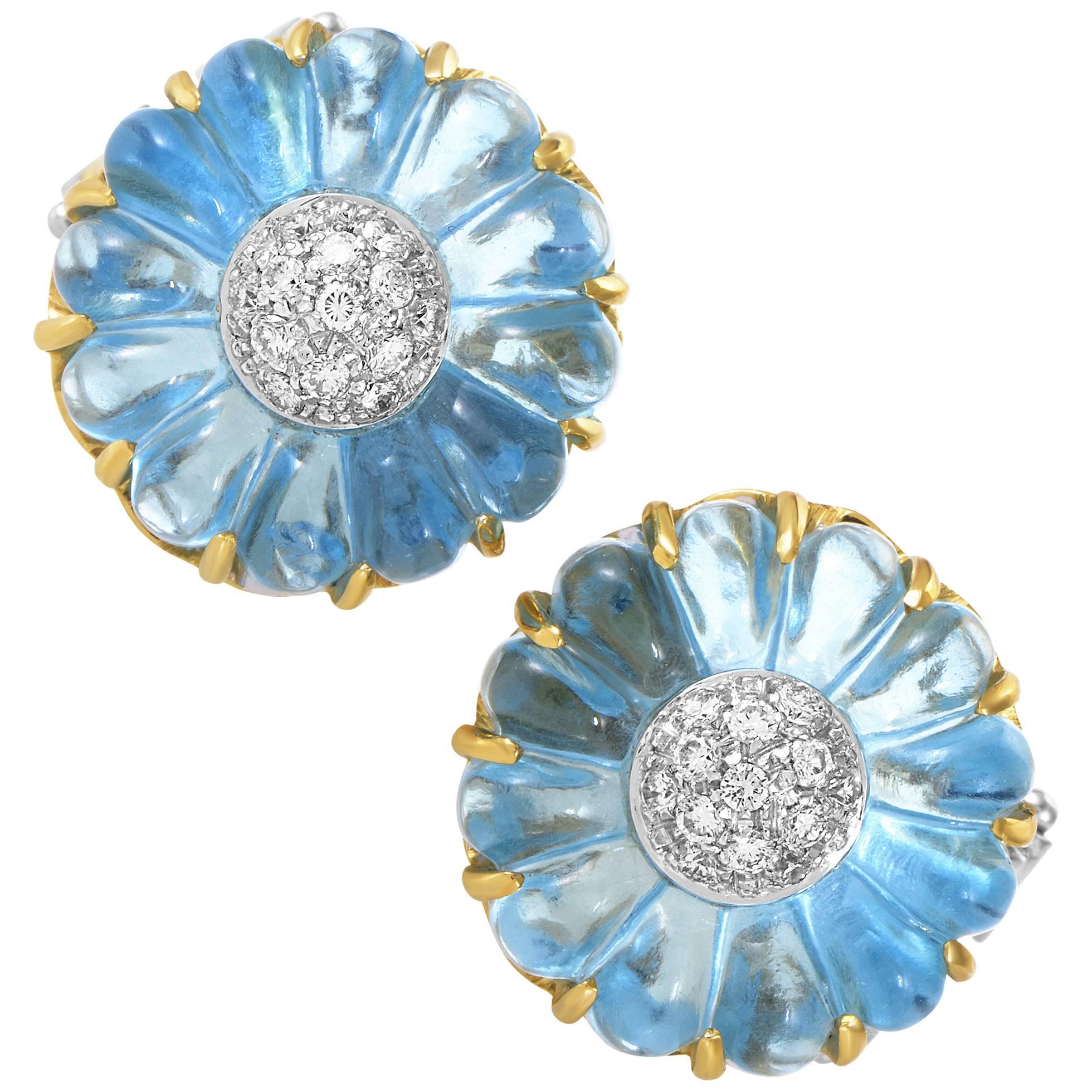 Ponte Vecchio Diamond Topaz Multi-Tone Gold Flower Earrings