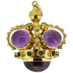 60s-70s Modernist Amethyst and Emerald Watch Fob/Pendant