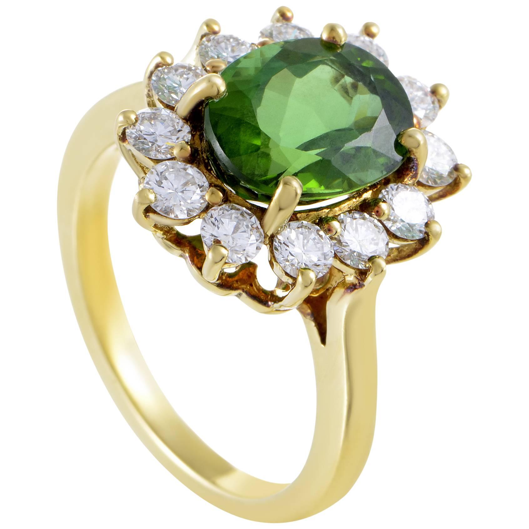 Tiffany & Co. Diamond Tourmaline Yellow Gold Ring