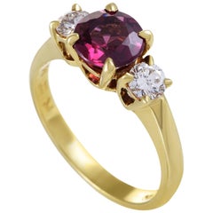 Tiffany & Co. Diamond Pink Tourmaline Yellow Gold Three-Stone Ring