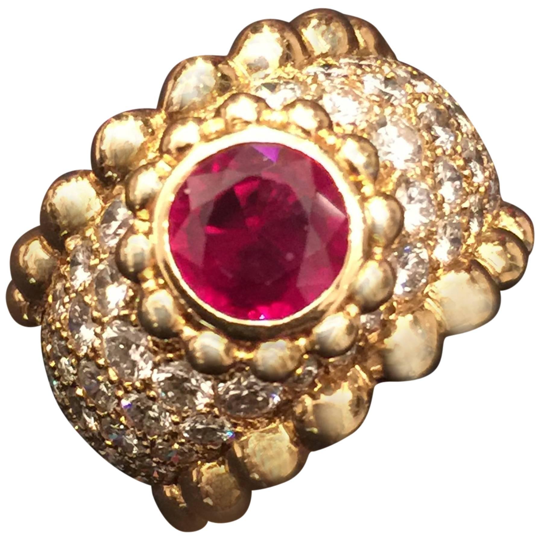 Chanel Ruby Diamond Gold Ring 