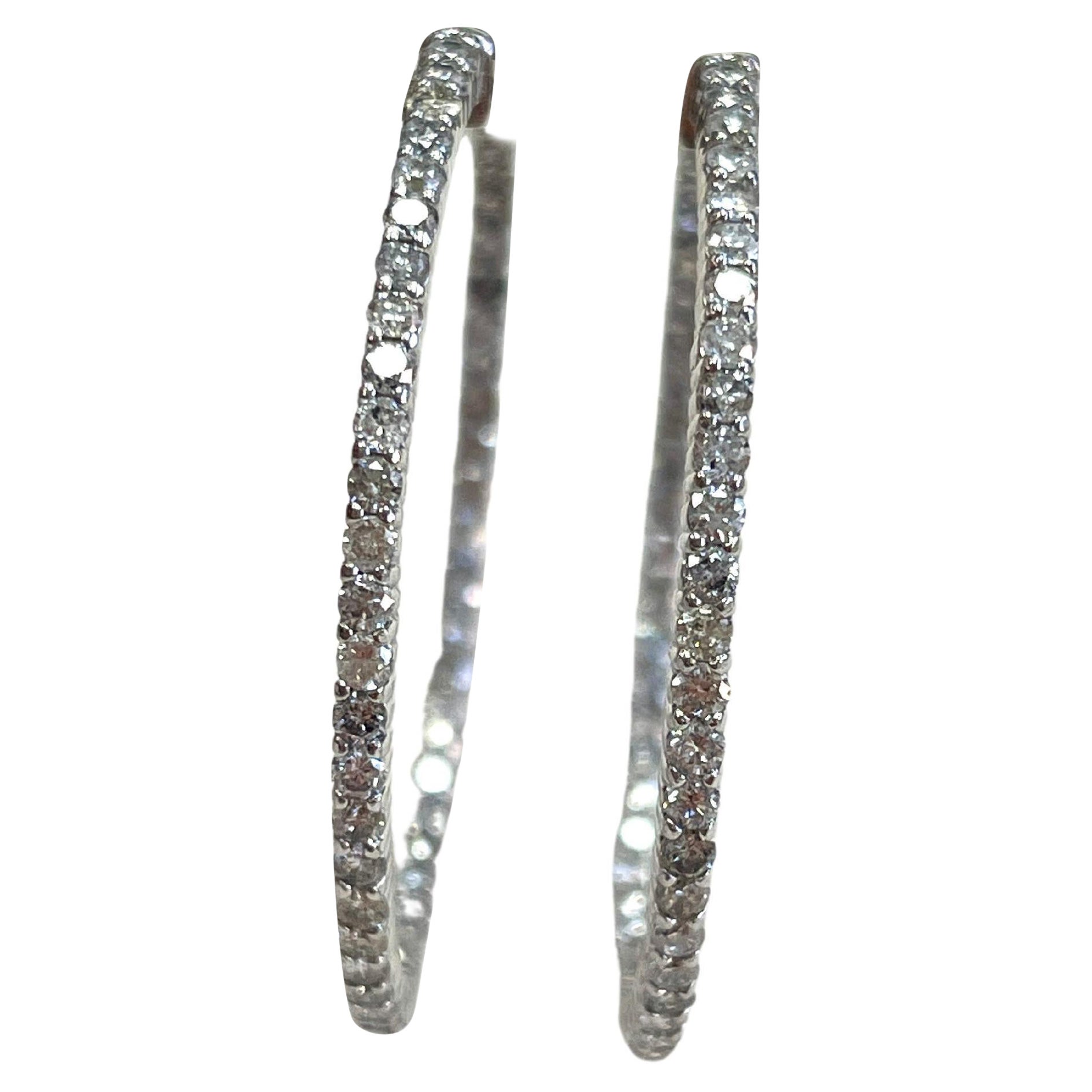 3.70 Carat Diamond Hoops Earrings 14 Karat White Gold For Sale