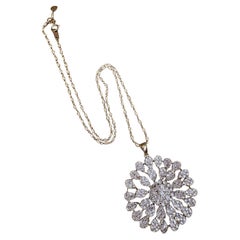 6.50 carat Pave Diamond Flower Medallion Pendant Necklace 18k Yellow Gold