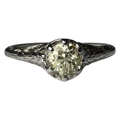 Vintage Art Deco Fancy Pale Yellow Diamond Solitaire and Filigree Ring 