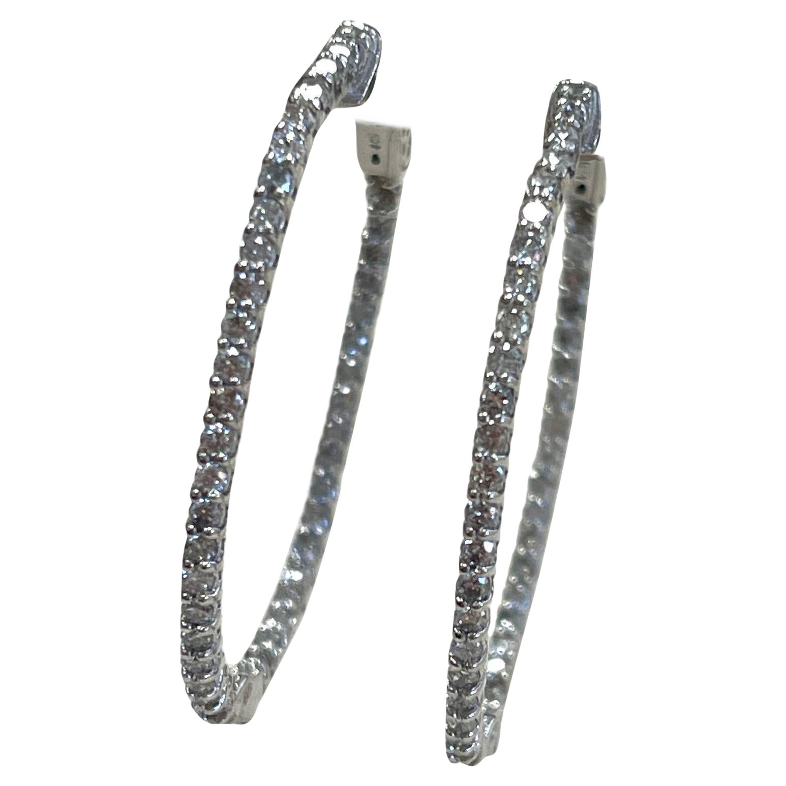 1.45 Carat Diamond Oval Hoops Earrings 14 Karat White Gold