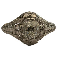 Antique Art Deco Diamond and Filigree Solitaire Ring 