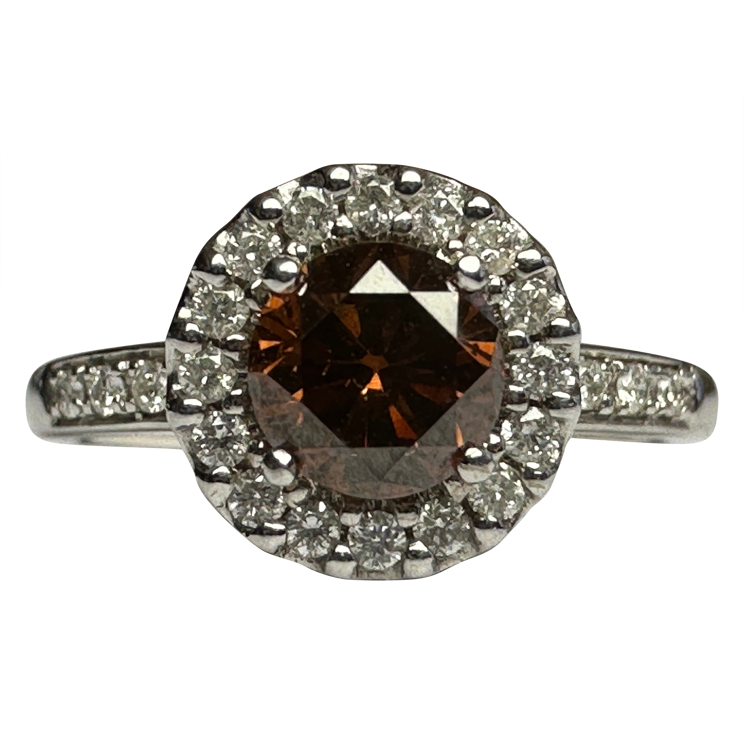 Estate Natural Chocolate Diamond Halo Ring  For Sale