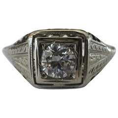 Retro Art Deco Diamond and Filigree Solitaire Ring 