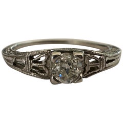 Retro Art Deco Diamond and Filigree Solitaire Ring 