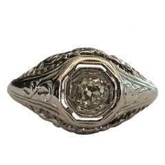 Art Deco Diamond and Filigree Solitaire Ring 