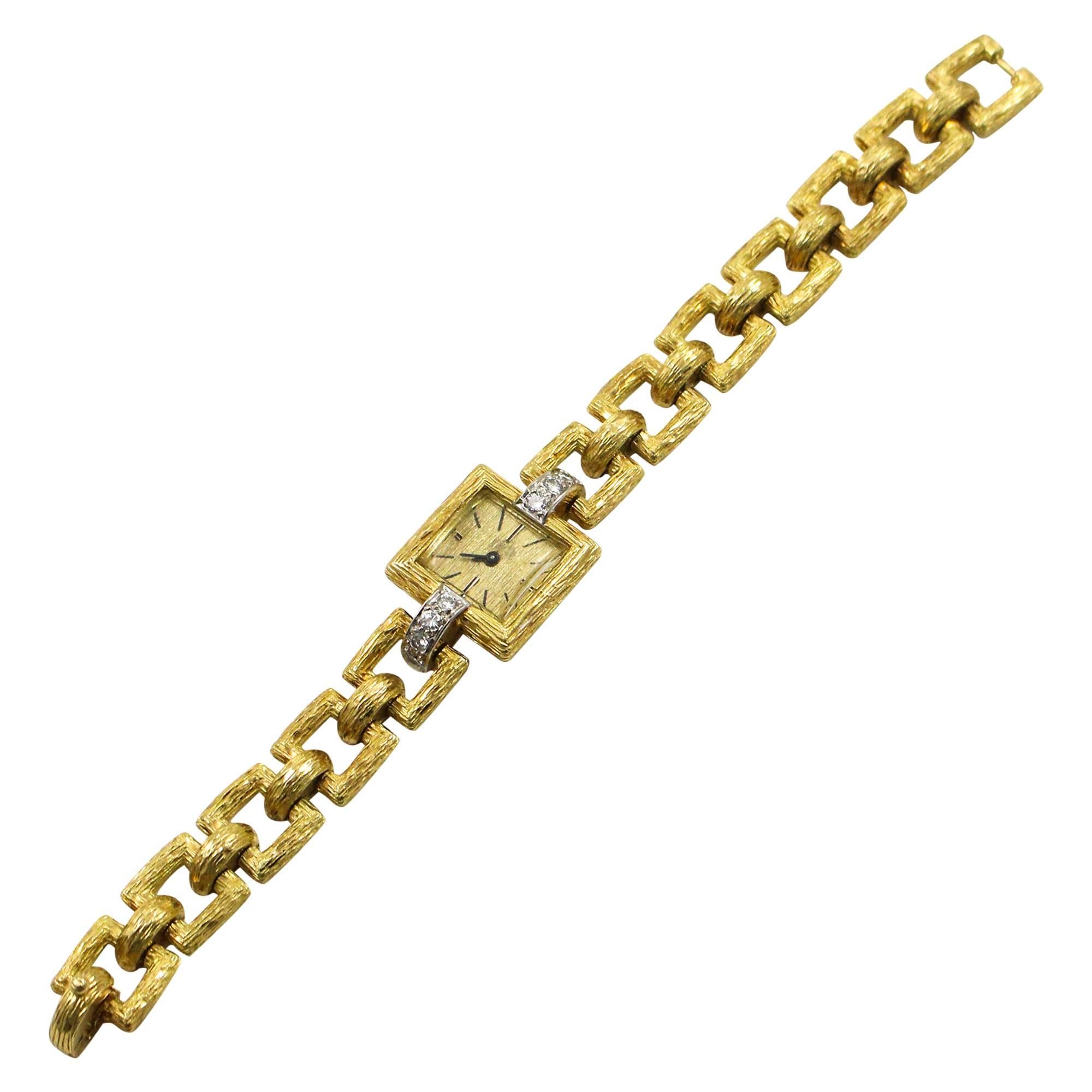60s-70s Modernist 18k Yellow Gold and Diamond Mido Watch