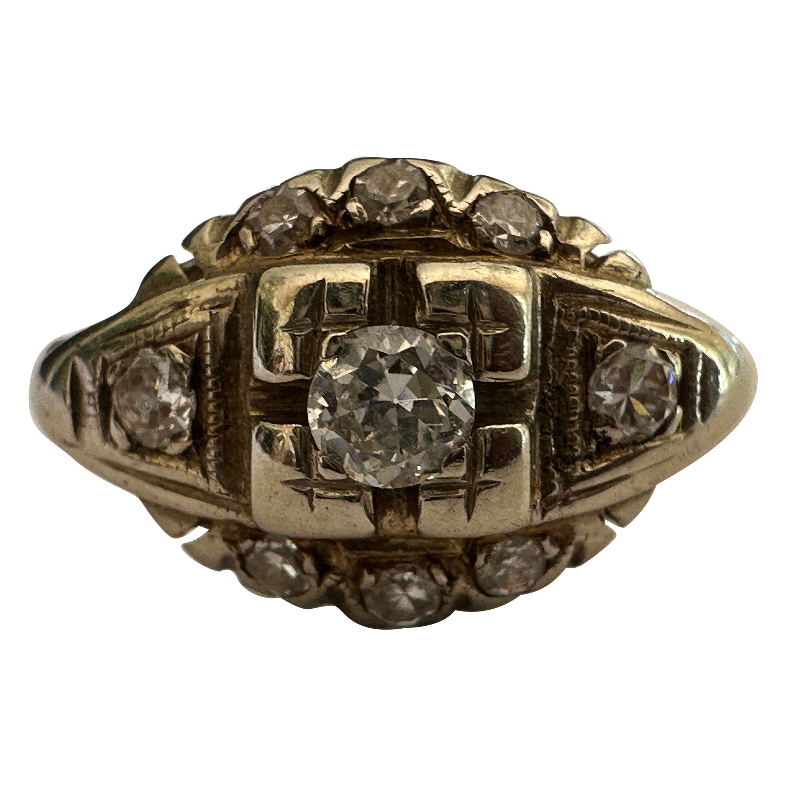 Viktorianischer zweifarbiger 14K Gold-Diamantring  