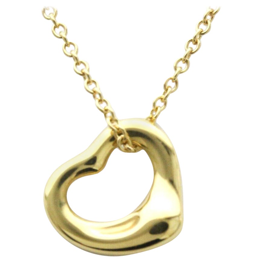 TIFFANY & Co. Elsa Peretti 18K Gold 11mm Open Heart Pendant Necklace For Sale