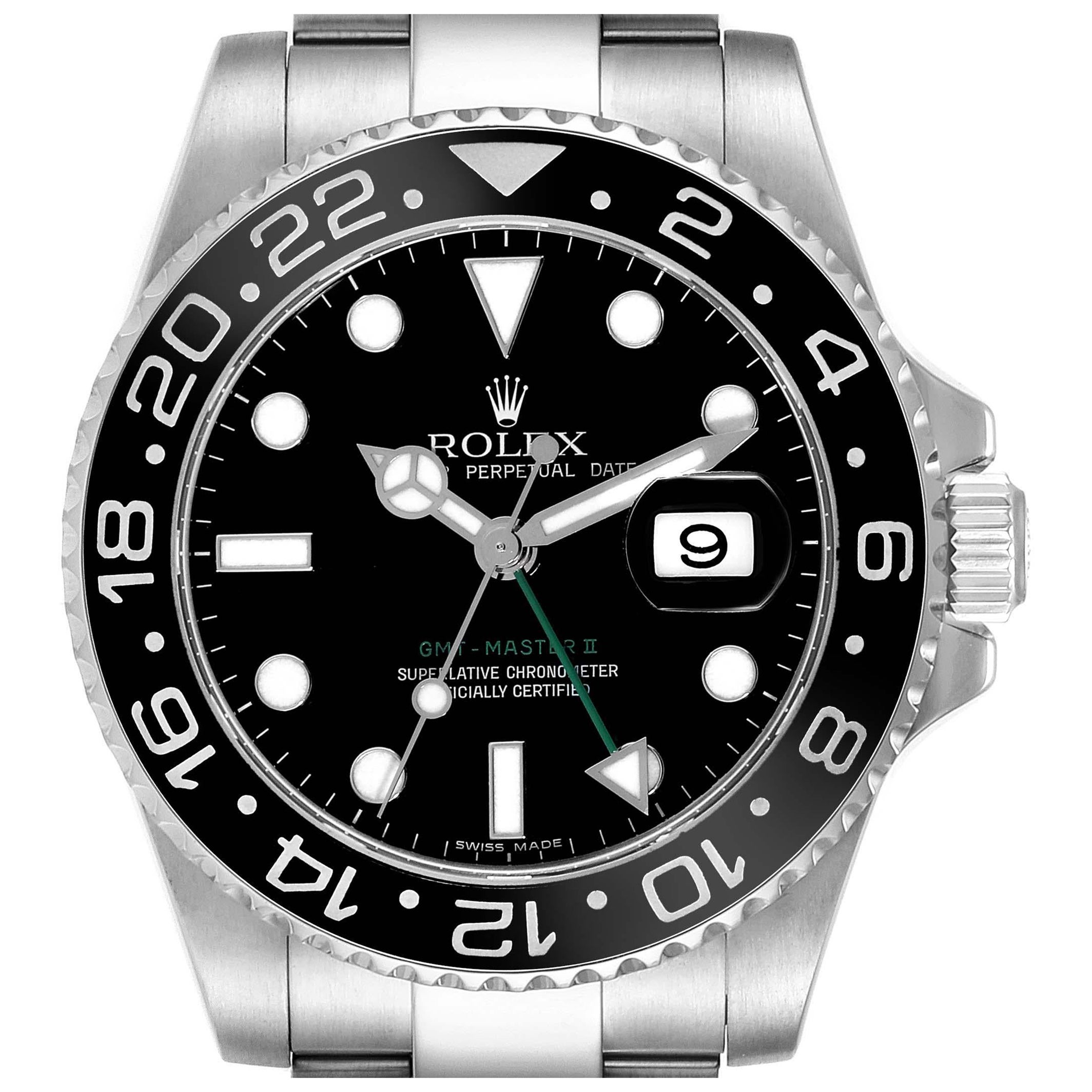 Rolex GMT Master II Black Dial Green Hand Steel Mens Watch 116710 Box Card For Sale