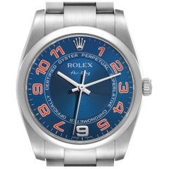 Rolex Air King Blue Concentric Dial Steel Mens Watch 114200 Box Card